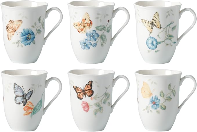 Lenox 892798 Butterfly Meadow 6-Piece Mug Set | Dishwasher safe, microwave safe by Lenox