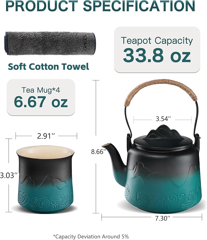 ZENS Ceramic Teapot with Infuser, 33.8oz Japanese Loose Leaf Tea Teapot | - Image 4
