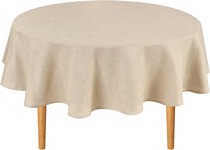 Hiasan Round Linen Tablecloth 70 Inch - Wrinkle and Stain Resistant Washable Polyester Fabric Table Cloth for Dining Room Kitchen Party, Beige