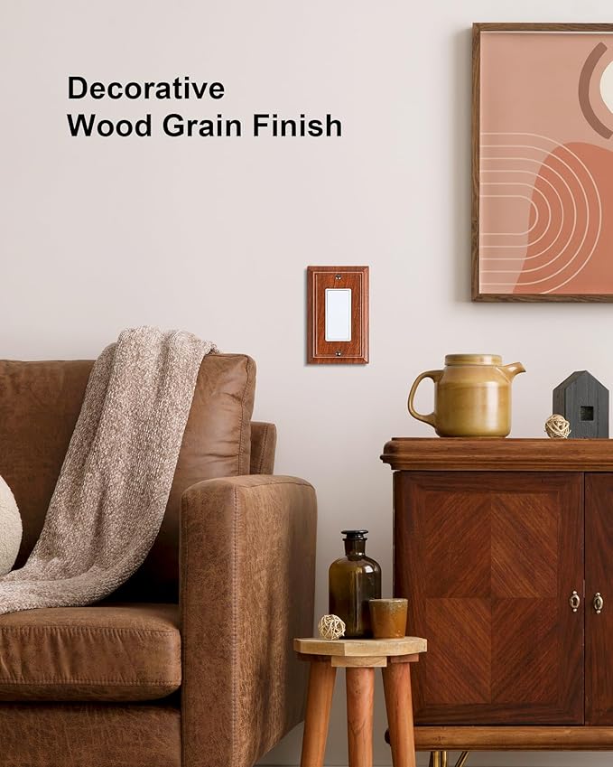 6-Pack Decorator Outlet Cover Plate, Wood Grain Decorative Switch Plates and Outlet Covers, Durable Natural Bamboo Fiber Wall Plates for Electrical Outlets, Receptacle, GFCI Outlet, Dimmer Switch