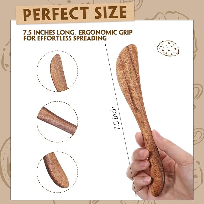 8 PCS 7.5 Inch Teak Butter Spreader Knife Set Wooden Butter Knives Teak Wood - Image 3