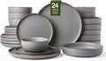 Famiware Mercury 24-Piece Stoneware Plates and Bowls, Dark Grey | Dinnerware Set by Famiware