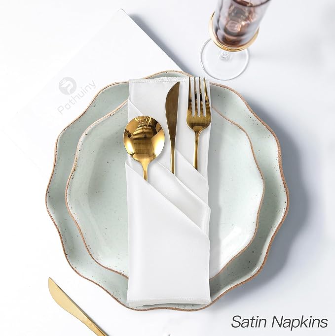 P Pothuiny 24 Pcs White Satin Napkins 17 x 17 Inch, Satin Cloth Napkins | - Image 5