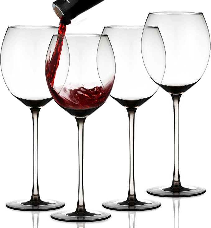 Colored Red Wine Glasses Set of 4 - Elegant Long Stem Wine Glass - 13.3oz (Smoke)