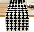 Black Beige Diamond Plaid Table Runner, Home Farmhouse Dining Halloween | Long by Unknown