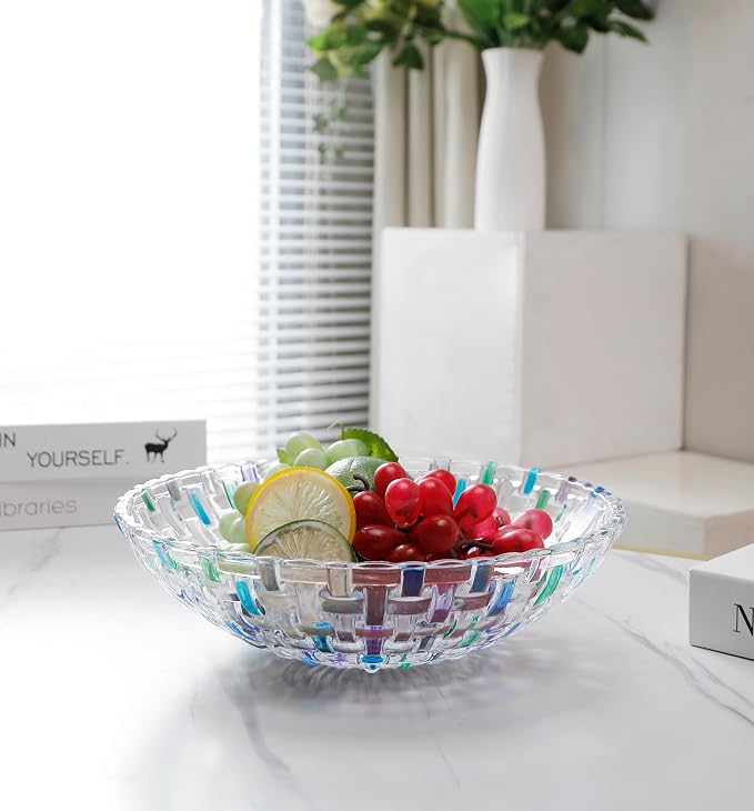 MAGCOLOR Hand Painted Blue Woven Glass Crystal Salad & Fruit Bowl Decoration - Image 9