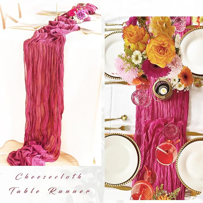 12 Pieces Hot Pink Cheesecloth Table Runners 10FT Gauze Fabric Runner - Image 5
