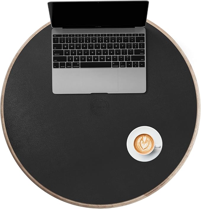 CENNBIE 23.6 Inches Round Table Mat - Cork Leather Placemats - Suitable as Side Dining Coffee Table Cover (Black)