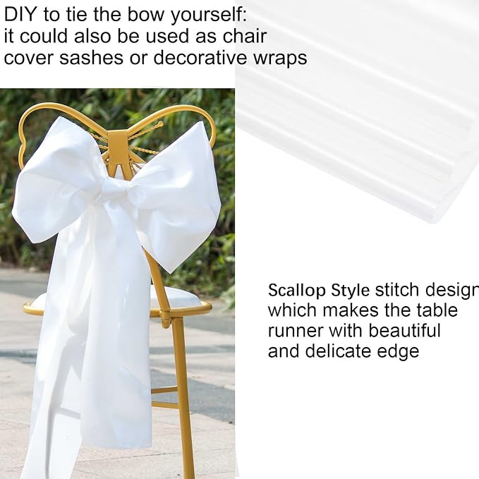 White Table Runners, 12x108 Inches, 6 Pack | Satin, Silk and Smooth Fabric - Image 2