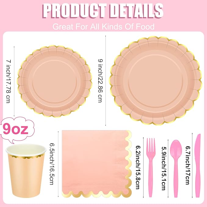 Yaomiao 168 Pcs Pastel Scalloped Paper Plates Cups Napkin - Image 2