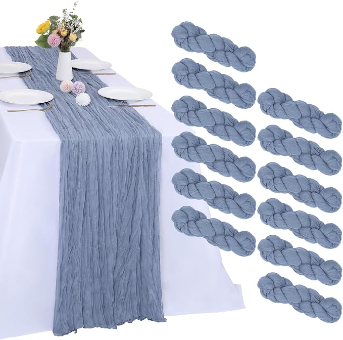 12 Pack Dusty Blue Cheesecloth Table Runner 35 x 120 Inch | Boho Gauze Fabric by RestfulGlow