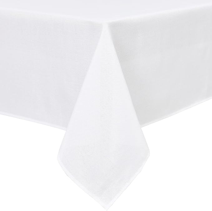 Hiasan Faux Linen Rectangle Tablecloth - Wrinkle and Stain Resistant Washable Table Cloth for Kitchen Dining Room Holiday Table Cover for Dinner, White, 60 x 140 Inch