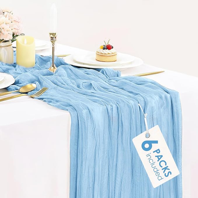 6 Pack Baby Blue Cheesecloth Table Runner 35x120 inch, Boho Sheer Light Blue by BlueTopCoLtd