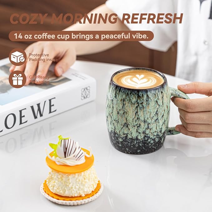 Sage Nebula Ceramic Coffee Mug - 14 oz Unique Mug - Image 5