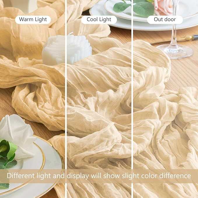 Cheesecloth Table Runner Sand 10FT Boho Gauze Runner, 3 Pack | 120 Inch Cheese - Image 8