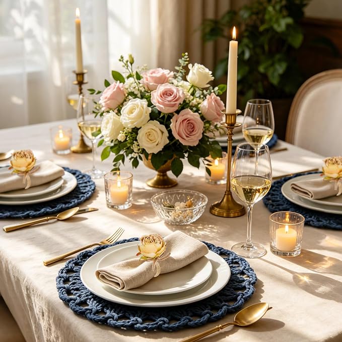 Handmade Flower Napkin Rings Set of 6, Champagne Peony Napkin Holder Rings - Image 6