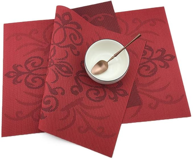 Gugrida Luxury Red Placemats Set of 6 Crossweave Woven Vinyl Placemat for Dining Table Heat Resistant Kitchen Table Mats Easy to Clean
