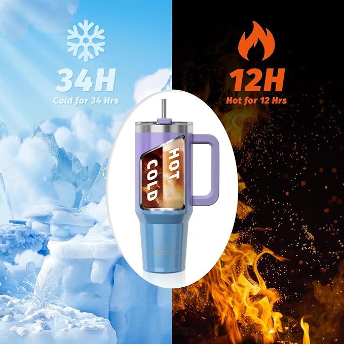 40 oz Shiny Tumbler with Handle and Straw, Stainless Steel Tumbler with Lid and - Image 2