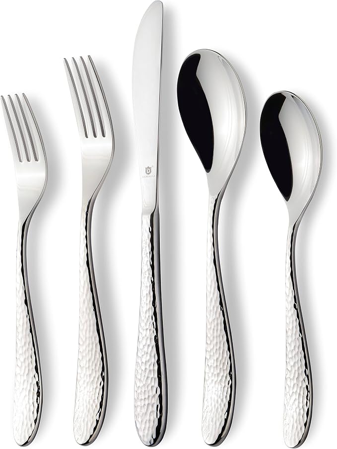 Hammered Silverware Set | Premium 18/10 Stainless Steel Flatware Service by DANIALLI