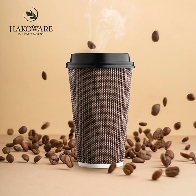 Harvest Pack 16 oz Disposable Coffee Cups, Insulated Ripple Double-Walled Paper - Image 4