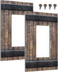 Outlet Covers Rustic Barn Door Vintage Country Wood Board 1 Gang Wall Plate Single Rocker Light Switch Cover Decorative GFCI Receptacle Electrical Switchplate for Farmhouse Cabin Decor（2 Pack）