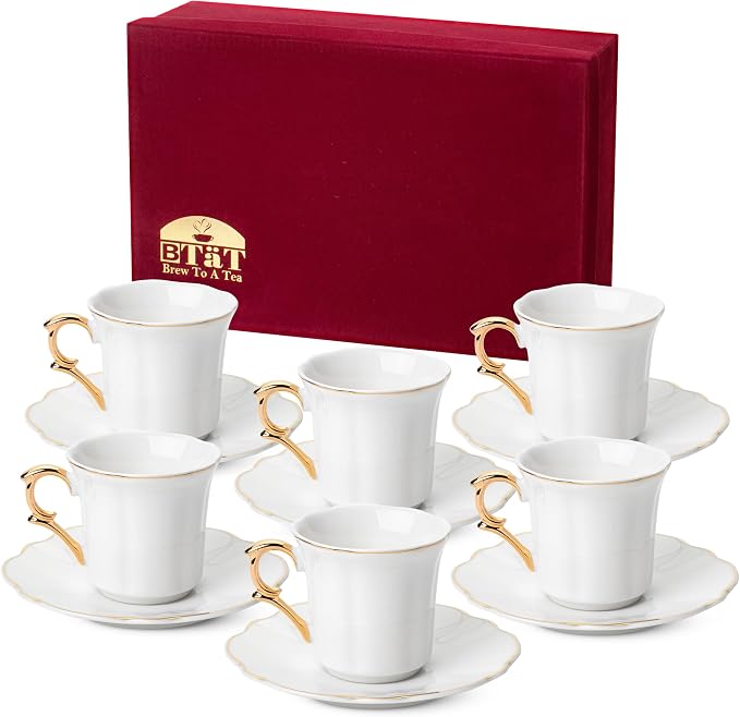 BTaT- Porcelain Espresso Cups Set, 3 oz, 6 Set, Small Coffee Mugs by BrewToATea