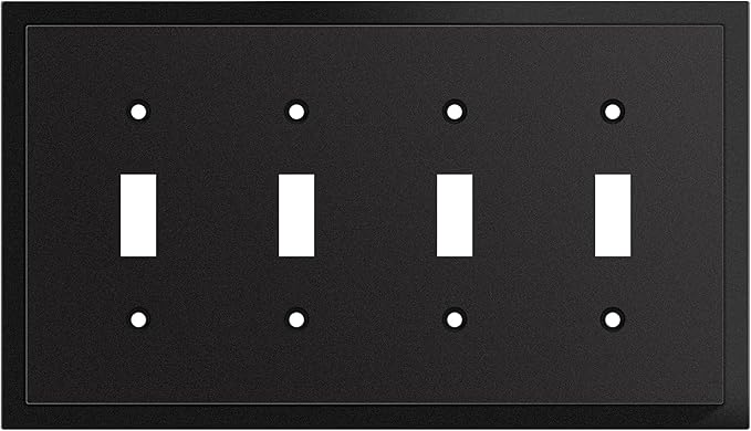 Henne Bery Modern Edge Decorative Wall Plate Switch Plate Outlet Cover, Durable Solid Zinc Alloy (Quad Toggle, Matte Black)