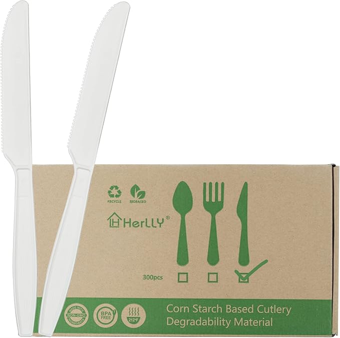 Compostable Knife, 300 Disposable Knives by HERLLY