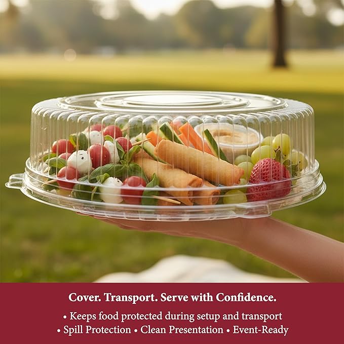 Smarty Had A Party 14 Inch Clear Round Plastic Tray Lids – Stackable Plastic Dome Lids for Catering Trays with Lids, Party Platters & Food Displays – BPA-Free Disposable Dome Covers – 25-Pack