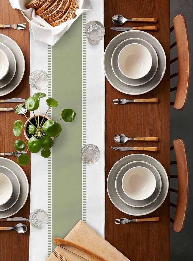Sage Green Stripe Table Runners 36 inches Long, Linen Boho Table Runner - Image 2