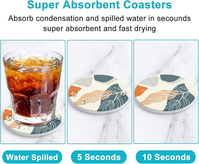 Coasters for Drinks, Kitchen Home Decor Housewarming Gift, Round 4 in - Image 3