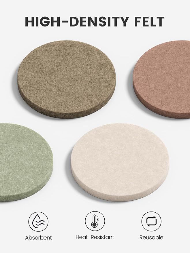 Fluxynara Felt Coasters with Holder, Boho | Round Felt Coasters, Heat-Resistant - Image 3