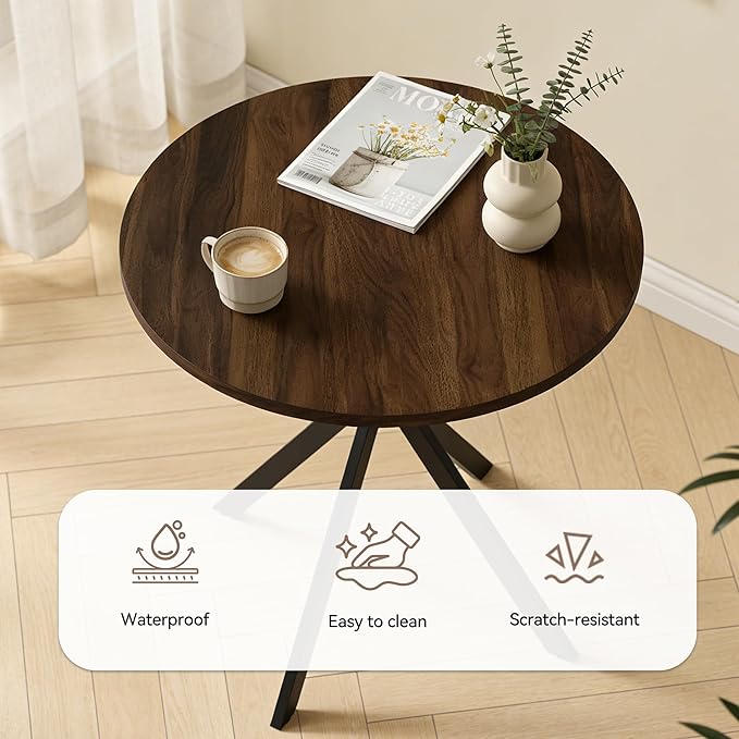 31.5" Round Dining Table Chairs Set for 2, Small Dining Table Chairs Set Space-Saving, Small Dinette Sets for 2 for Kitchen Dining Room Apartment(Walnut Table + Brown Chairs)