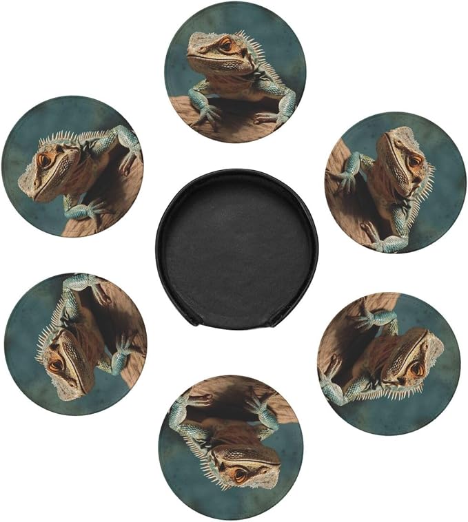 6Pcs PU Leather Coaster for Drinks, Lizards Cup Coasters - Image 7