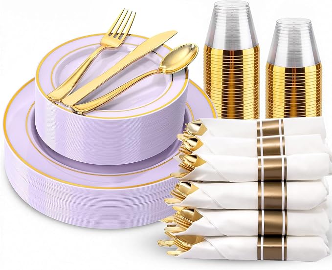 175PCS Purple Plates Disposable by WDF