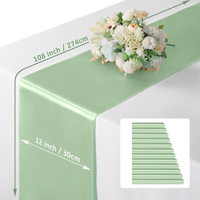 Manyshofu Sage Green Satin Table Runner 12x108 - Image 4