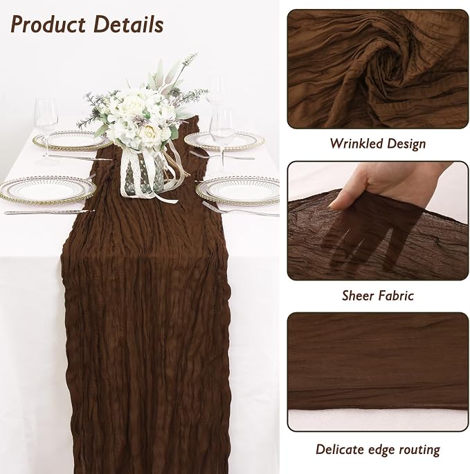 8 Pack Brown Cheesecloth Table Runner 120 Inch Boho Wedding Decor | Cheesecloth - Image 3
