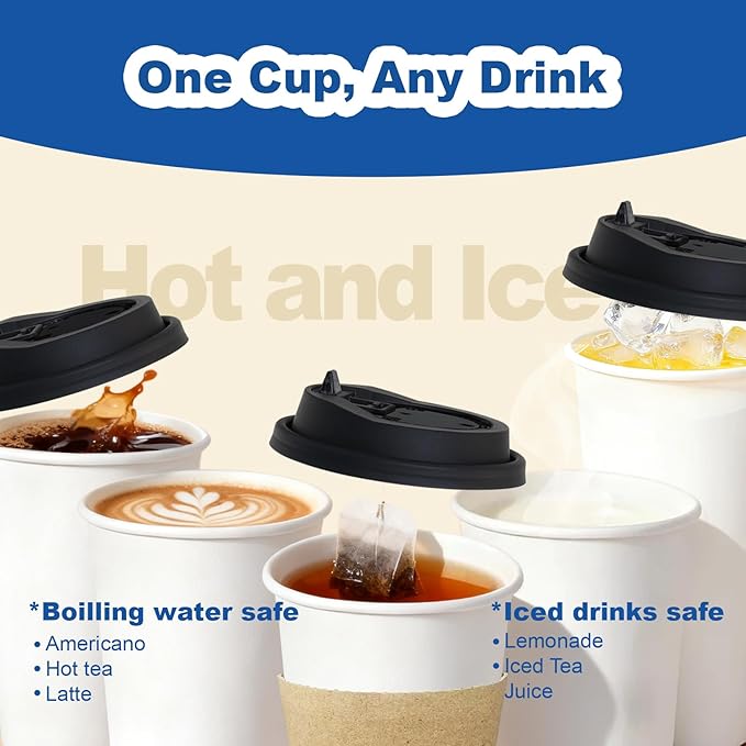16 oz 300 Pack Coffee Cups with Lids and Sleeves, Straws, Hot Disposable To Go Travel Paper Cups Bulk for Office, Home Coffee Bar Accessories, Chocolate, Cocoa, Beverage (White)