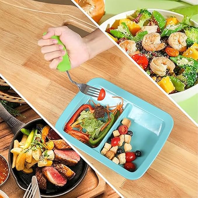 Adaptive Utensils for Hand Tremors,Weighted Utensils with Non-Slip Handle to Easy Grip for Elderly Use (Right Hand 1pc Fork+1 pc Spoon=2 pcs,Green)