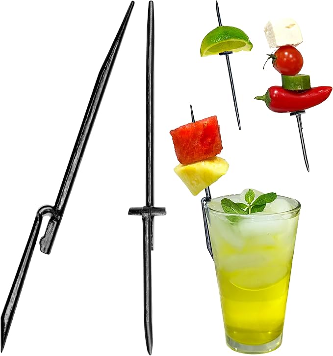 Garnishmate PACK OF 30 Clip On Garnish Holder Pick Cocktail Accessory for Entertaining Drinks and Charcuterie Boards for Home Bar Cart or Bartender Kit for Cocktails Accessories w/Rounded Tip, Black