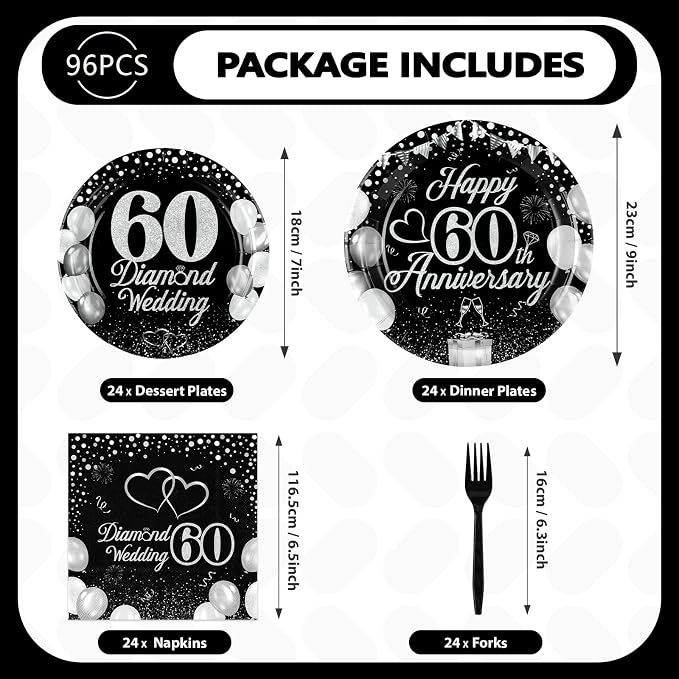 Greencian 96Pcs 60th Wedding Anniversary Decorations, Serves 24 | Anniversary - Image 4