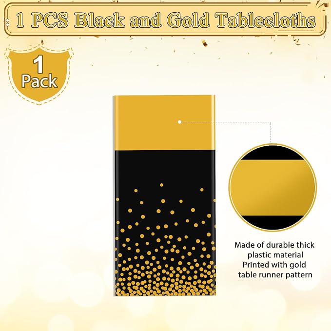 1Pcs Black and Gold Tablecloth Party Decorations, Plastic Black Table Cloth - Image 2