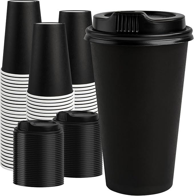 RACETOP Coffee Cups with Lids 16 oz, 100 Pack Disposable To Go Cups, To-go by RACETOP