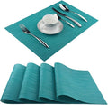 Vinyl Placemats,Washable Table Mats Easy to Clean Woven Placemats for Dining Table Set of 4 (Cyan Blue)