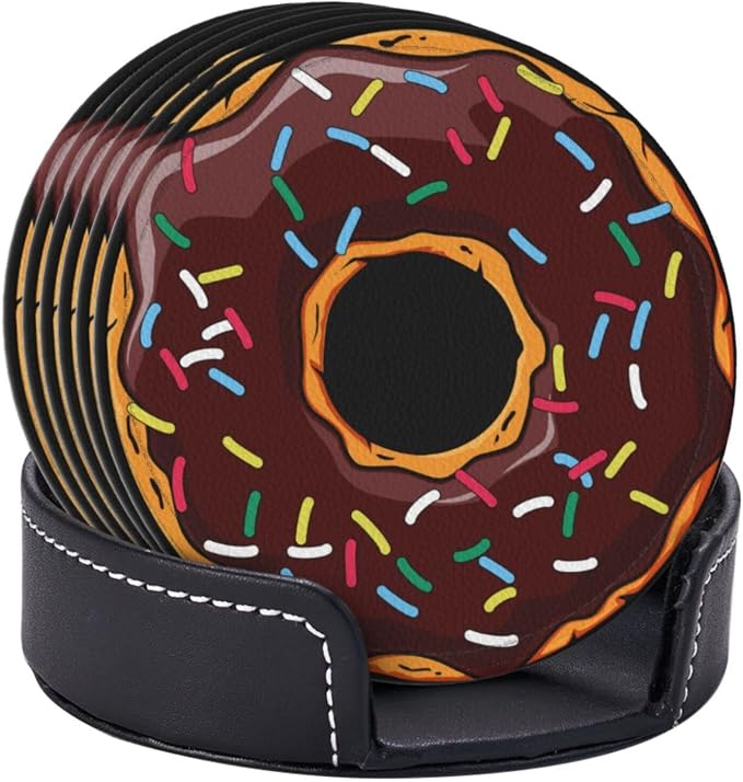 6 Pcs Donut Funny Leather Coasters - Image 3