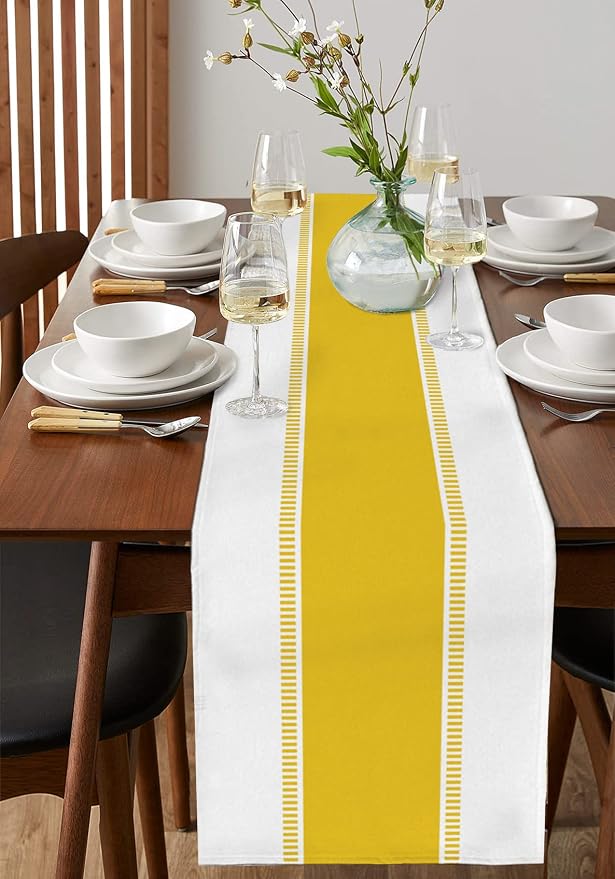 Yellow Table Runners 108 inches Long, Modern Stripes Table Runner Farmhouse - Image 4