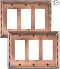 2-Pack Triple Decorator Outlet Cover Plate, Antique Copper Pearls Decorative Switch Plates and Outlet Covers, Metal Wall Plates for Electrical Outlets, Receptacle, GFCI Outlet, Dimmer Switch