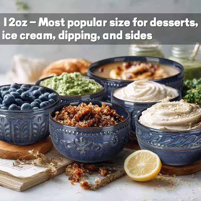 Small Bowls Set of 4, 12 oz Ceramic Embossment Dessert Bowls, Bowl - Image 6