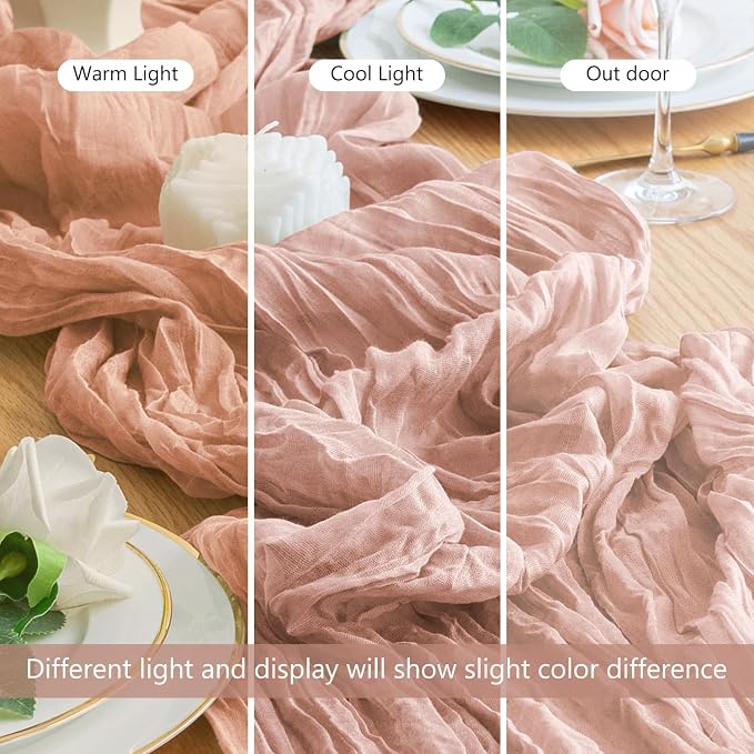 Cheesecloth Table Runner Dusty Pink 10FT Boho Gauze, 2 Pack | 120 Inch Cheese - Image 8