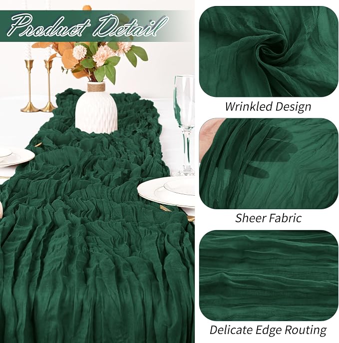 15 Pack Emerald Green Cheesecloth Table Runner 17 x 108 inch Cheese Cloth Table - Image 3